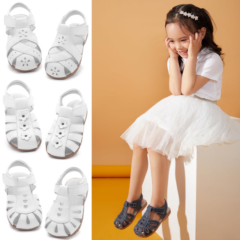 Femizee Girls Casual Leather Closed Toe Flower Princess Dress Sandal(Toddler/Little Kid) Size 8 Toddler,White,1508 CN26 - Image 2